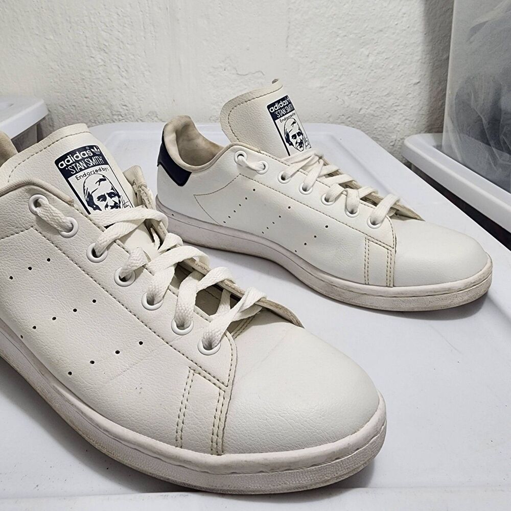 adidas Originals Stan Smith White Navy Blue Leather Tennis Shoes Mens Size 11.5